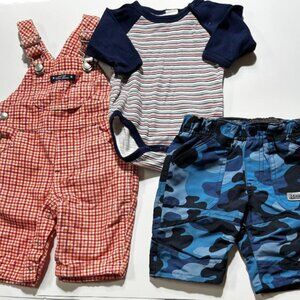 Bundle of Baby Boys Clothing 0 to 3 Months - Overalls, Camo Pants, One Piece